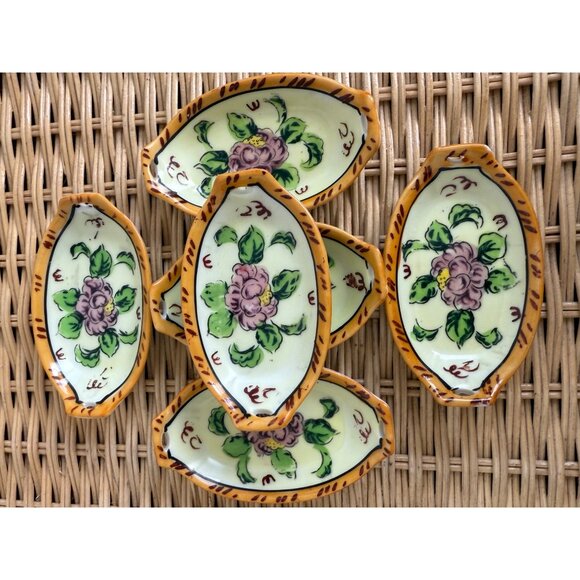 Antique 30's Japan Hand Painted Floral Butter Pat Dishes Set of 6 - Picture 11 of 11